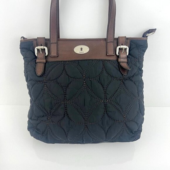 Fossil Key - Per Black  Quilted Nylon Handbag with Detachable Shoulder Strap - Picture 5 of 12